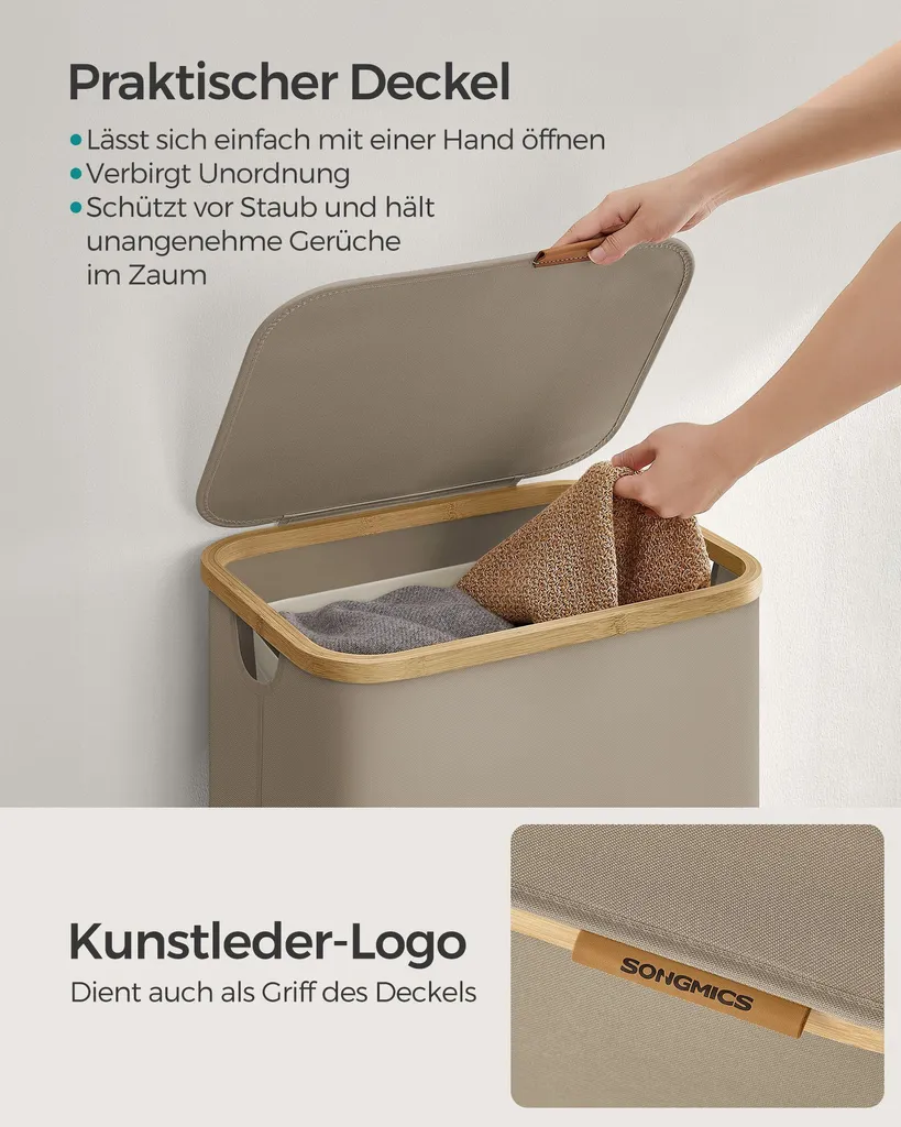 Panier Linge 90L Brun Camel - Sac Lavable, Structure Pliable Durable - 4