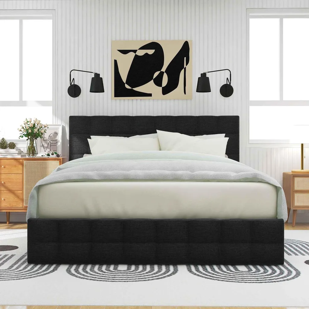 Lit double avec rangement 140x200 cm idéal pour optimiser petit espace