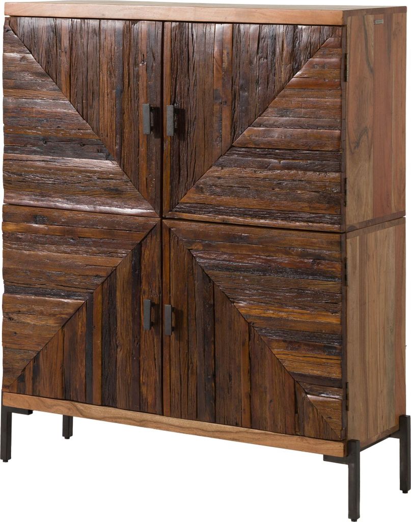MASSIVMOEBEL24 Highboard Altholz 112x40x137 natur lackiert LYON #130