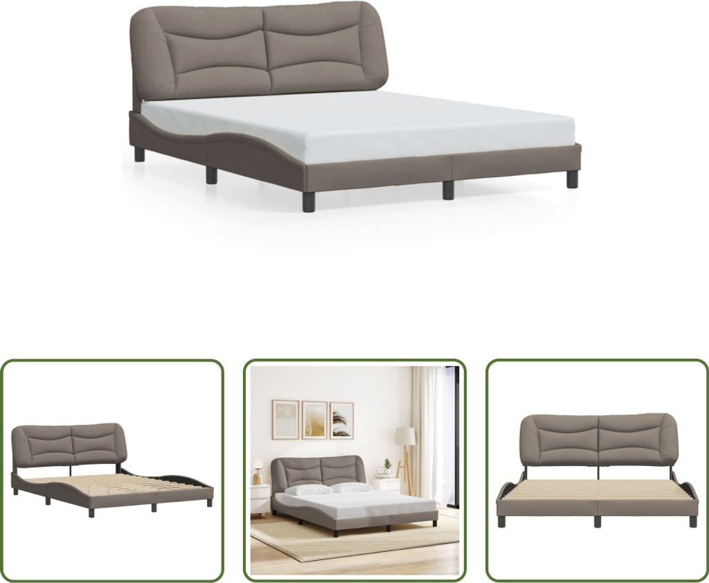 The Living Store Bettgestell mit Kopfteil Taupe 160x200 cm Stoff