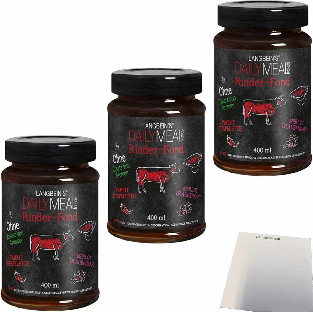 Langbeins DailyMeal Rinder Fond 3er Pack (3x400ml Glas) + usy Block