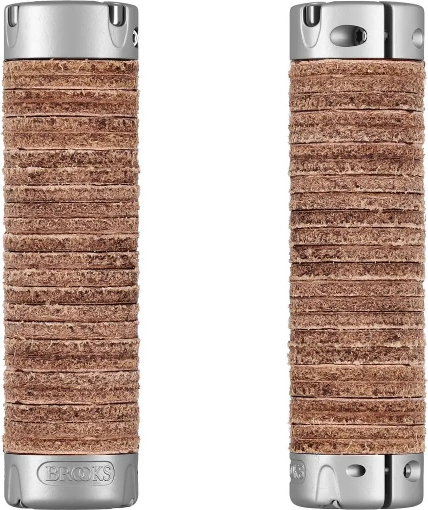 Grips vélo cuir souple marron 130mm avec revêtement anti-vibration
