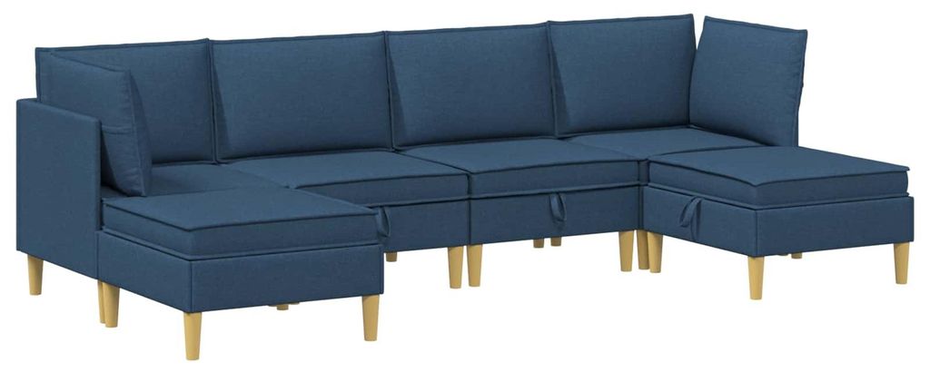 vidaXL Modular Sofa Set mit Stauraum 6 pcs Blau Stoff