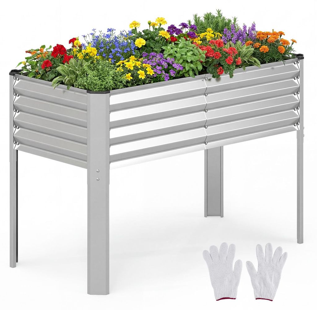 COSTWAY Hochbeet Metall, erhöhtes Gartenbeet bis 50 kg, Pflanzgefäß mit Abflusssystem für Gemüse Obst Blumen Kräuter, Kräuterbeet, 118x60x77...