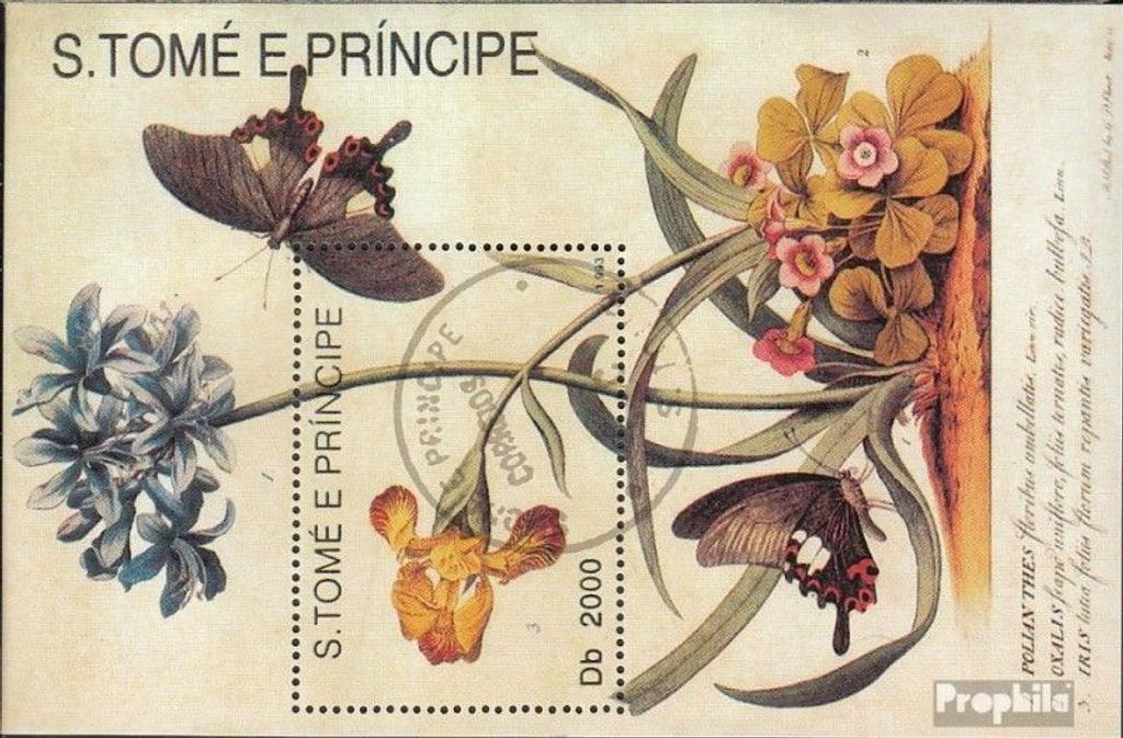 Briefmarken Sao Tome e Principe 1993 Mi Block298 (kompl.Ausg.) gestempelt Blütenbestäubende Schmetterlinge