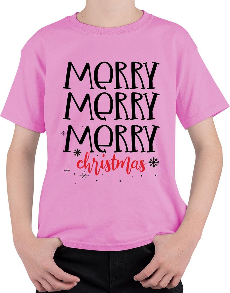 Merry Merry Merry Christmas - Weihnachten Weihnachtsgeschenk Christmas Uni Kinder T-Shirt, Pink, 152