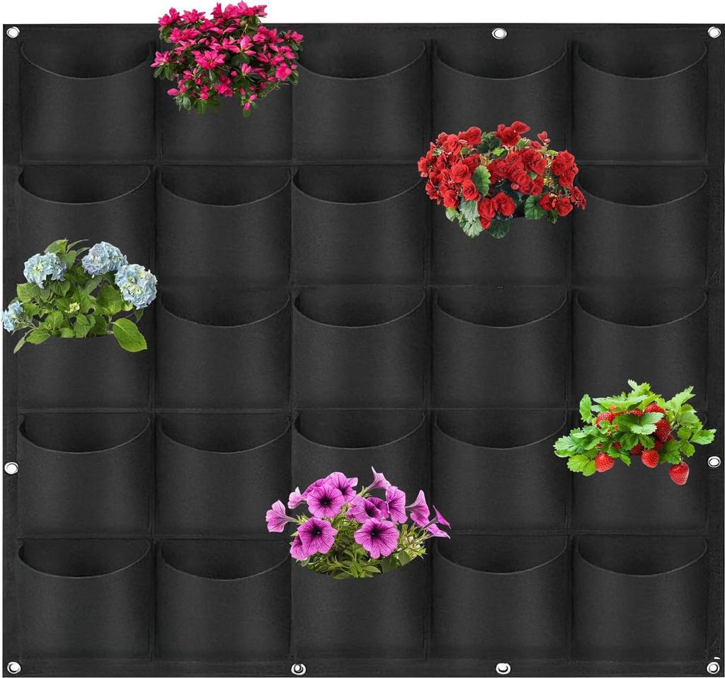Wandpflanzenbeutel 25 Beutel 100 x 100 cm - Vertikale Anzuchtbeutel Hängender Blumentopf für Außenbereich aus Filz