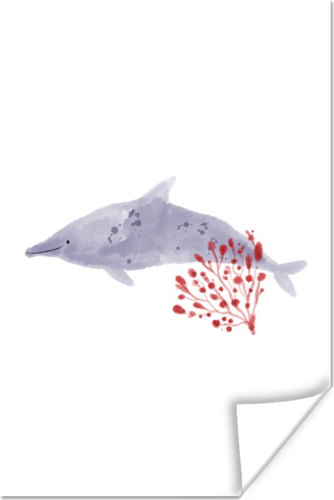 MuchoWow Poster Fische - Pflanzen - Rot - Aquarell 40x60 cm - Plakate für die Wand - Poster Babyzimmer