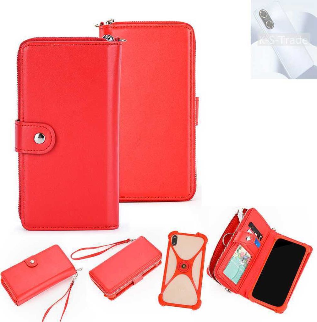 K-S-Trade 2in1 Schutzhülle Portemonnee Handyhülle mit Bumper kompatibel mit Huawei Enjoy 60 Hülle Case Etui Geldbörse Smartphone rot (1x)