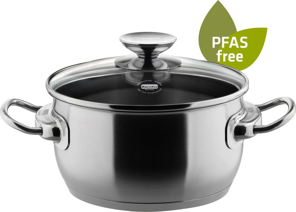 Kochtopf mit Glasdeckel 16, 20 oder 24 cm, Edelstahl, poliert - Injoy PFAS-frei