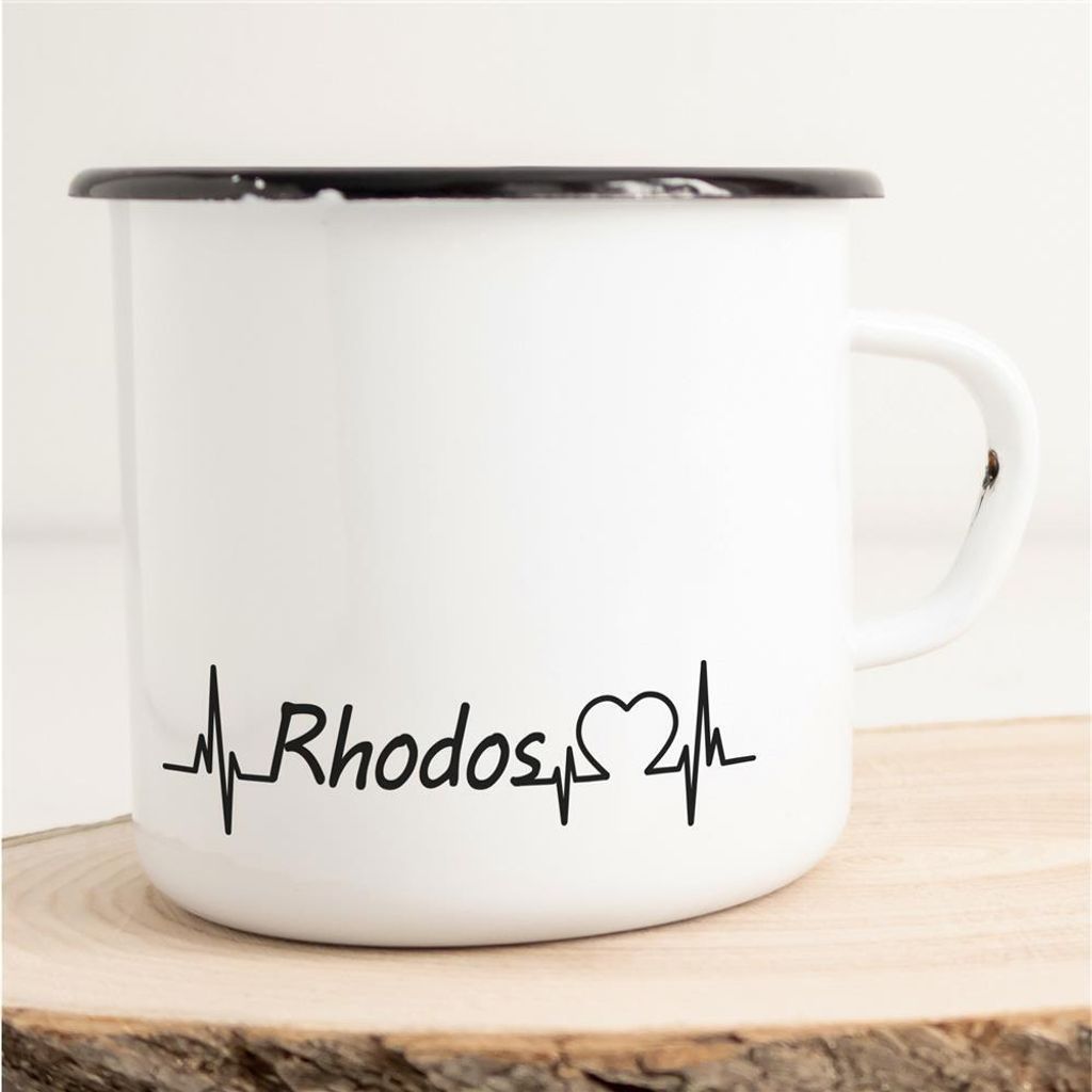 Huuraa Emaille Tasse Rhodos Geschenk Kaffeebecher Vintage 300ml Rhodos Präsent