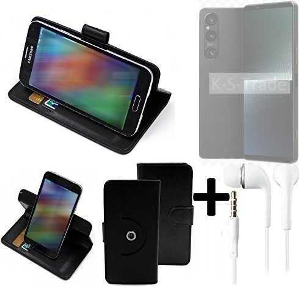 K-S-Trade Handy Hülle Schutz Hülle + Kopfhörer kompatibel mit Sony Xperia 1 V Handyhülle Flipcase Smartphone Cover Handy Schutz Tasche Walletcase