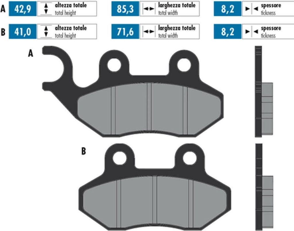 POLINI Bremsbelagsatz gesinterte Verbindung 42,9x85,3x8,2/41x71,6x8,2 mm