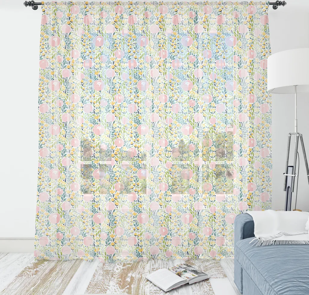 Tenture Murale Fleurs de Rose et Aster Satinée Vert Citron et Moutarde