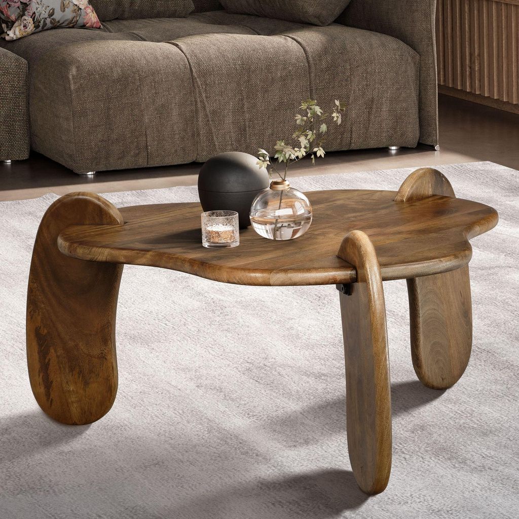 FineBuy Couchtisch Mango Massivholz Ø 78 cm Walnussfarben · Produktbild 