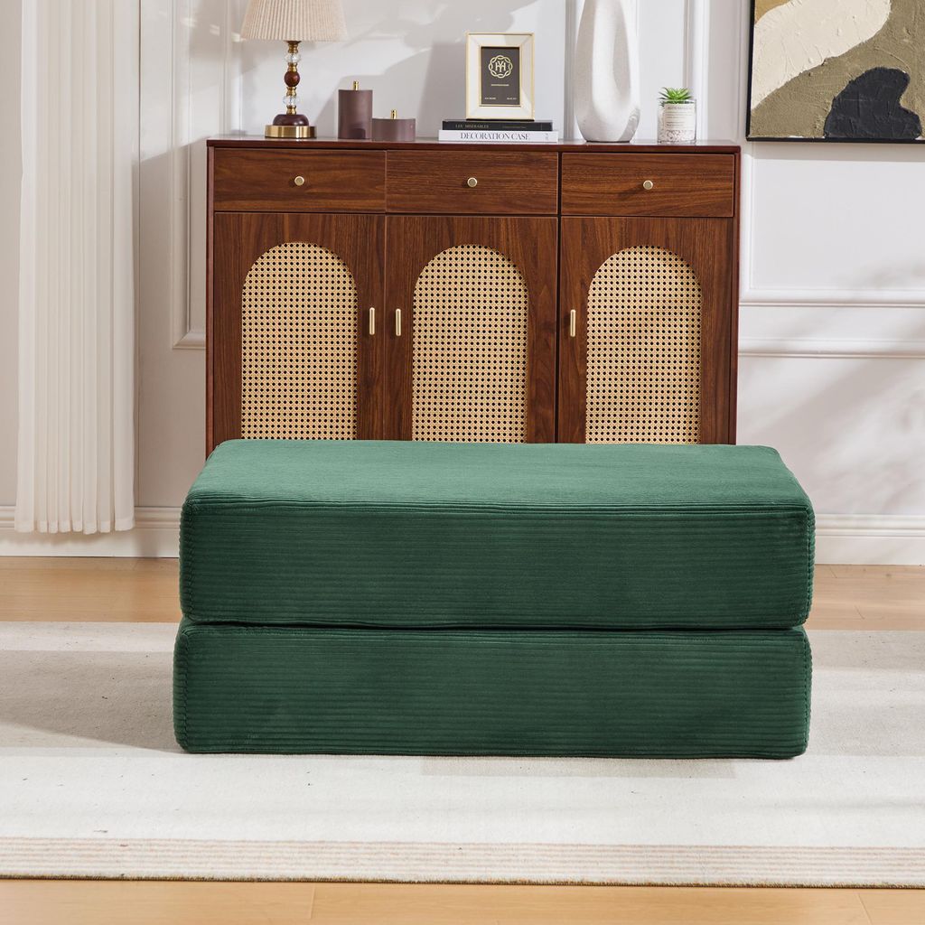 MODFU Fußhocker Sitzhocker mit 2 dicke Schaumstoffblöcke,Polstermöbel für Schlafsofa,Relaxsessel,samt,Smaragdgrün