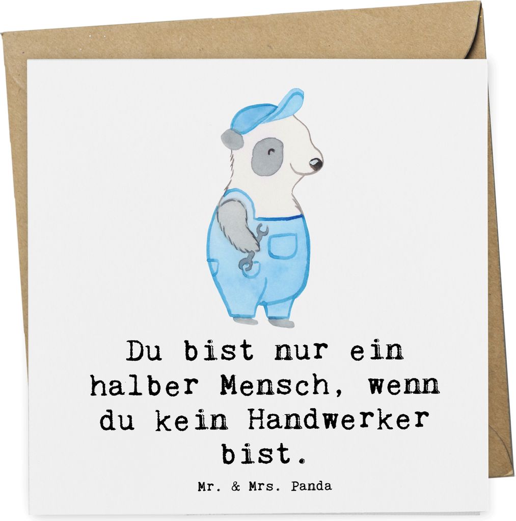 Mr. & Mrs. Panda Klappkarte Handwerker Herz - Weiß - Geschenk, Grußkarte, anlasskarte, faltkarte, Witzig, Glückwunschkarte, Werkstatt, Spruch, d...
