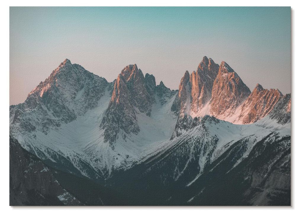 POSTER - 29x21 cm (A4) - Da V. - Pastellfarbene Berge im Licht der untergehenden Sonne - Wandbild für Wohnzimmer Schlafzimmer & Flur, Modernes Pos...