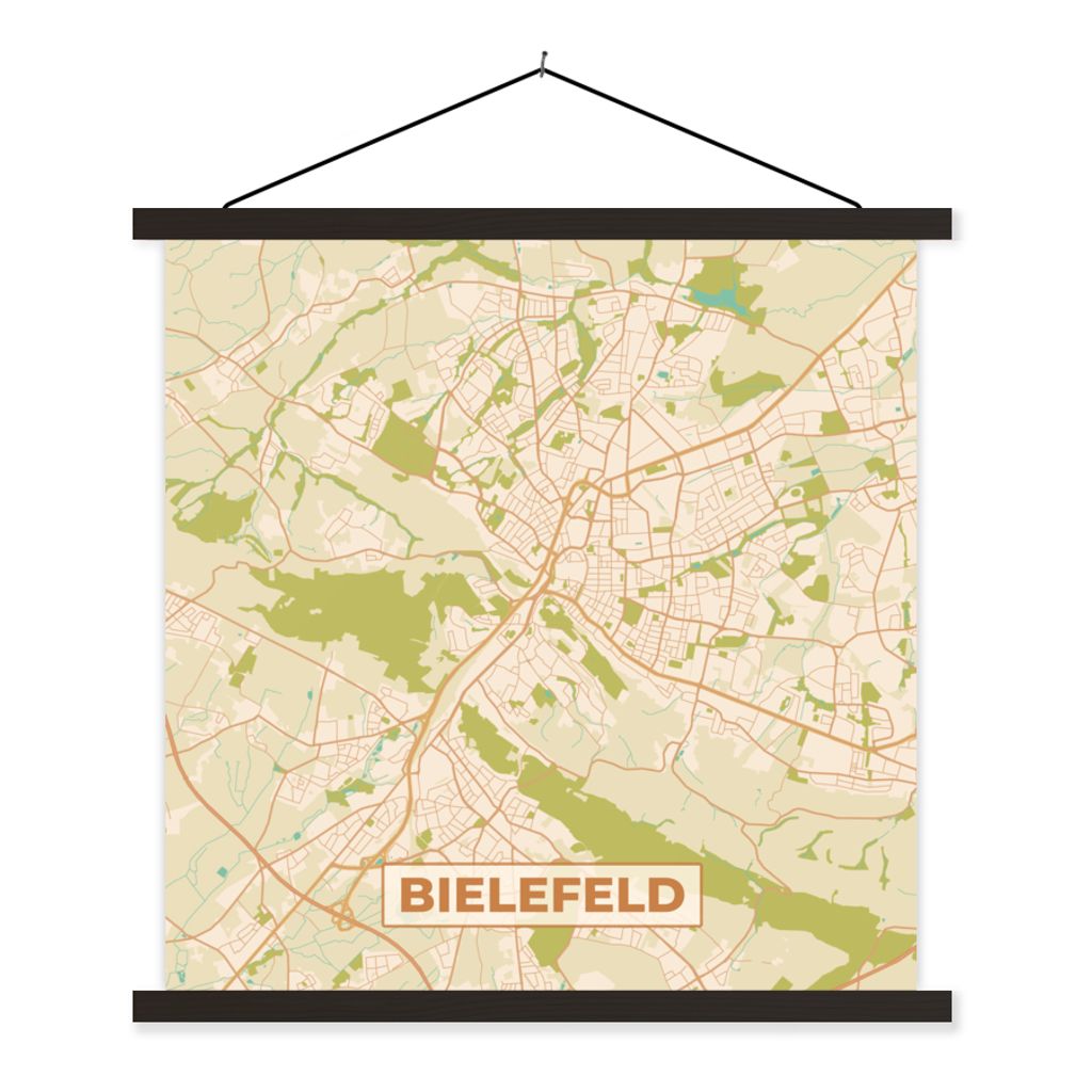 MuchoWow Textilposter Karte - Stadtplan - Vintage - Bielefeld - Karte 60x60 cm mit schwarzem Rahmen - Posteraufhänger