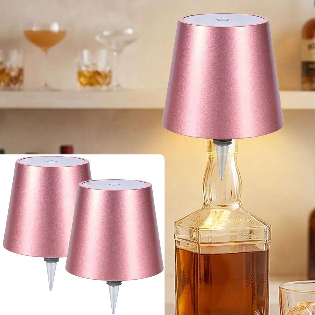 2er-Set Edle Akku Flaschenlampe rosegold: Dimmbar - 3 Produktbild 