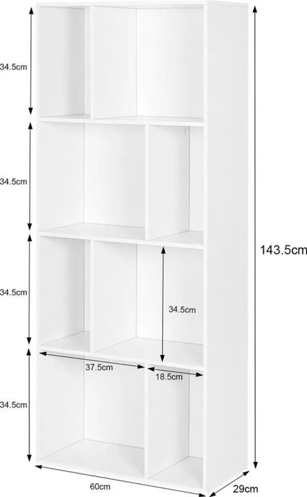 Bibliothèque 8 compartiments blanche 60x29x143 cm en MDF robuste - 6