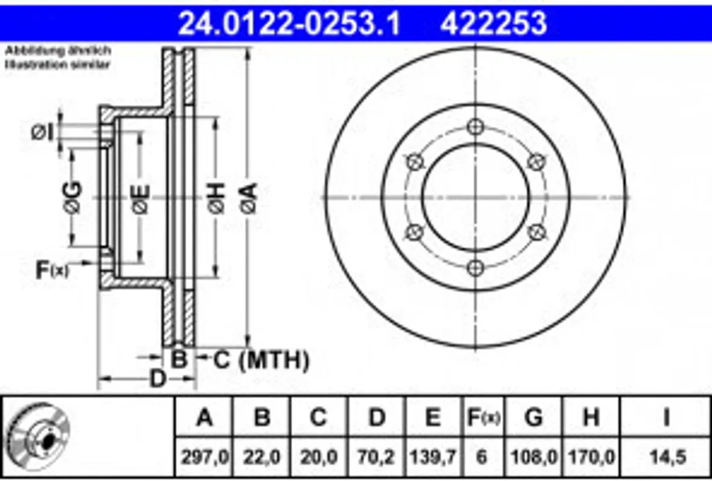 ATE 24.0122-0253.1 Disque de Frein OE 43512 35280 pour Toyota 4 Runner