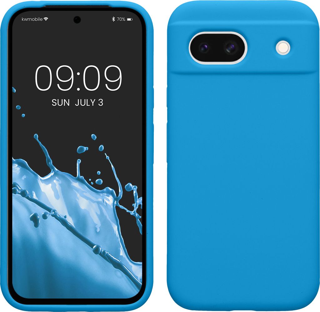 kwmobile Handyhülle für Google Pixel 8a Hülle, für Pixel 8a Case - Hülle Silikon - kabelloses Laden - Strahlend Blau