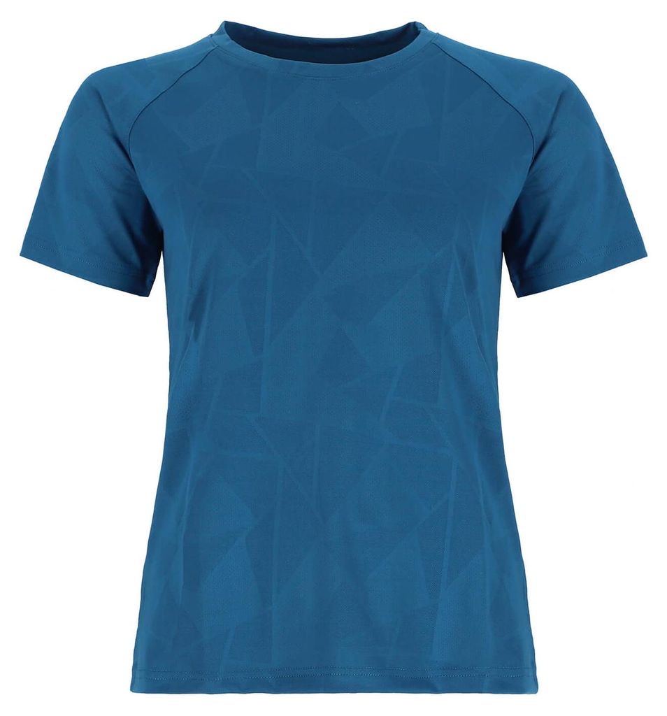 Baumfuchs Damen Funktions-T-Shirt mit Dreieck-Allover-Muster - Kurzarm-Shirt Funktionsshirt schnell trocknend in Petrol Größe XL