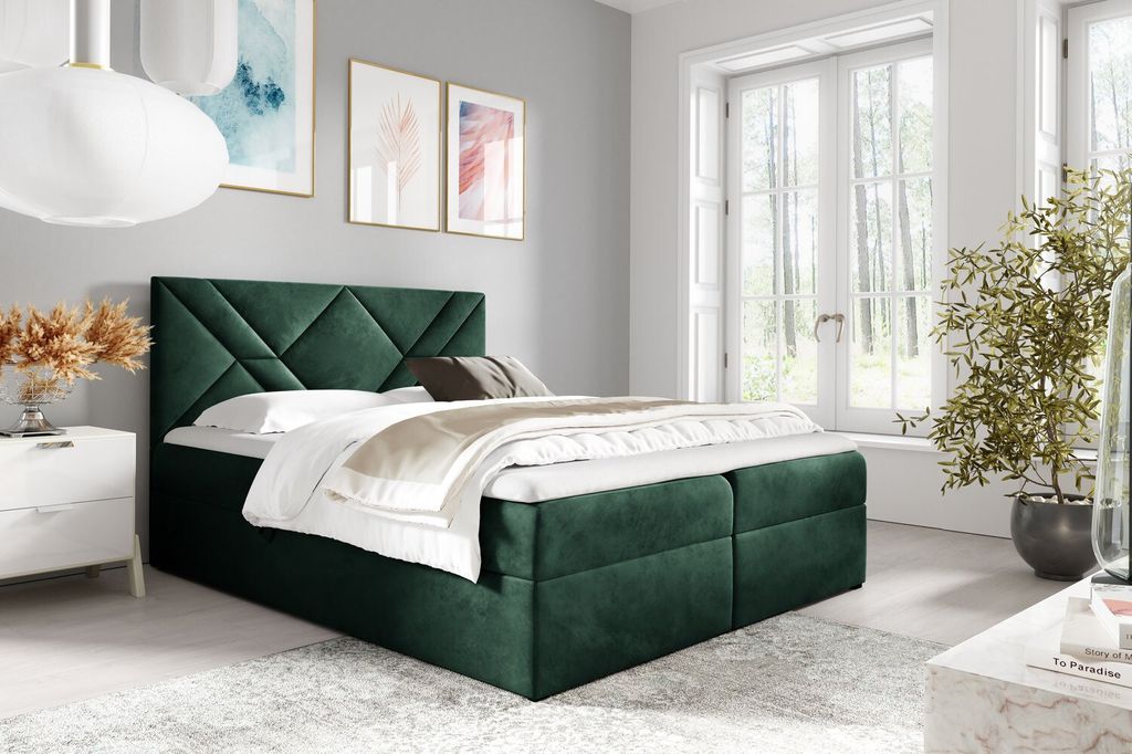 Boxspringbett ASKOT – 160x200, Grün + GRATIS Topper