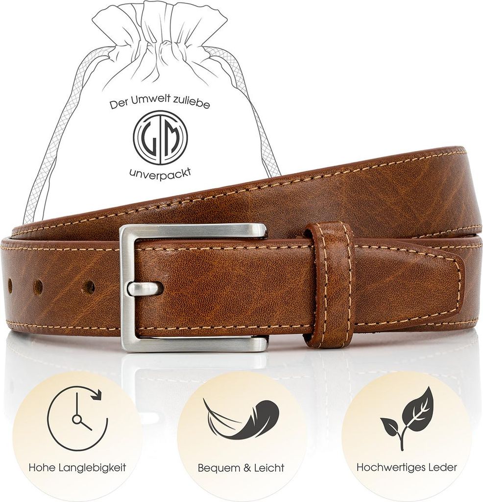 LINDENMANN Ledergürtel Herren, cognac 30 mm Rindleder, Klassik-Gürtel, Größe / Size:Bundweite 95 cm Gesamtlänge 110 cm W 37.4 L, Farbe / Color...