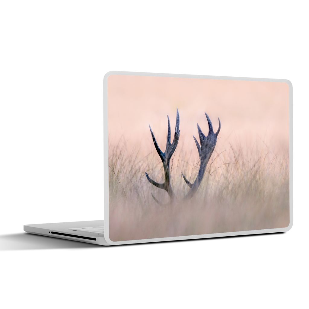 MuchoWow Laptop Aufkleber Sticker Cover Geweih - Hirsch - Gras - Natur 25x18 cm - Laptop-Deko