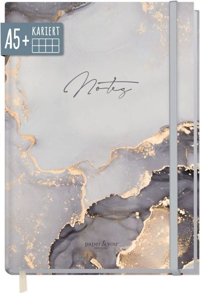 paper&you Notizbuch Classic / kariert / A5+ / Grey Marble / Häfft-Verlag