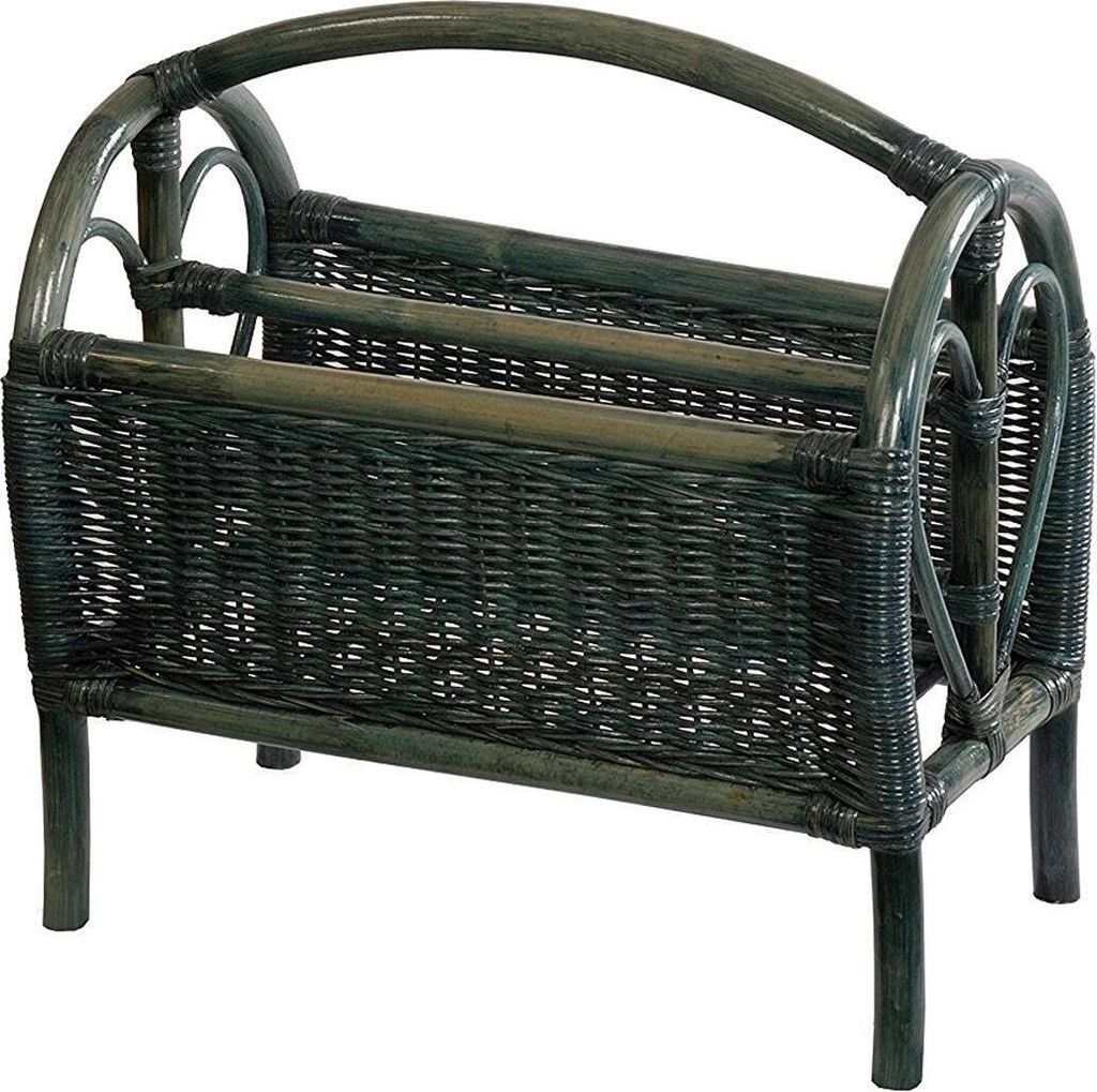 KRINES HOME Zeitungsständer/Magazinsammler aus Rattan in der Farbe petrol