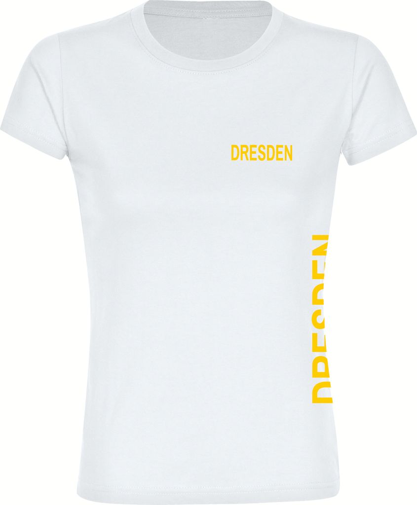 multifanshop Damen T-Shirt - Dresden - Brust & Seite, weiß, Größe XL