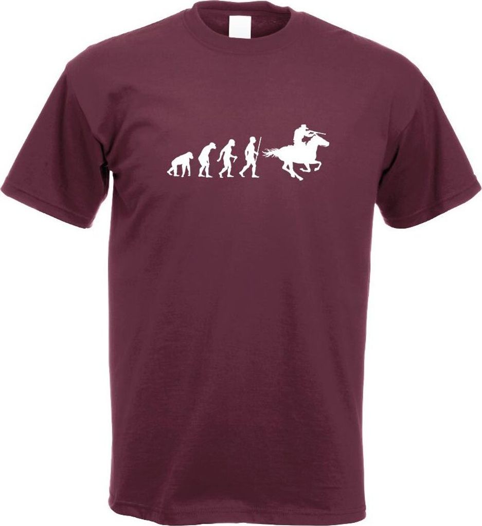 Kiwistar - T-Shirt - Burgund - Cowboy mit Pferd Evolution Motiv Bedruckt Funshirt Design Print - mit Motiv Bedruckt - Funshirt Design - Sport - Fre...