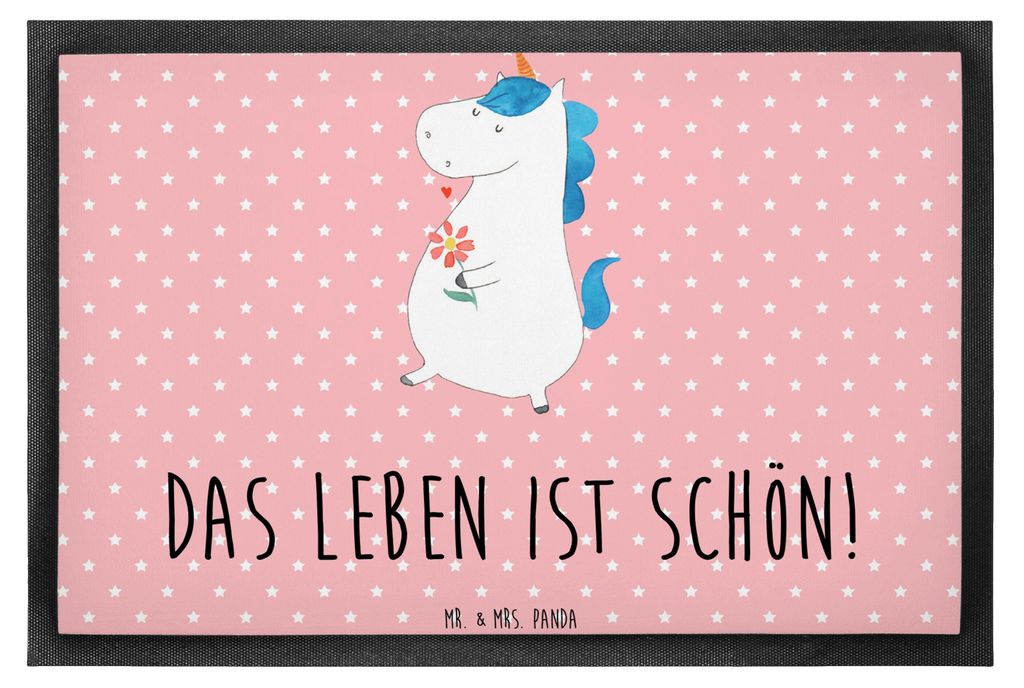 Mr. & Mrs. Panda Schuhabstreifer Einhorn Spaziergang 50 x 75 cm - Rot Pastell - Geschenk, Mutter, Schmutzmatte, Bodenvorleger, Unicorn, Freundin, S...