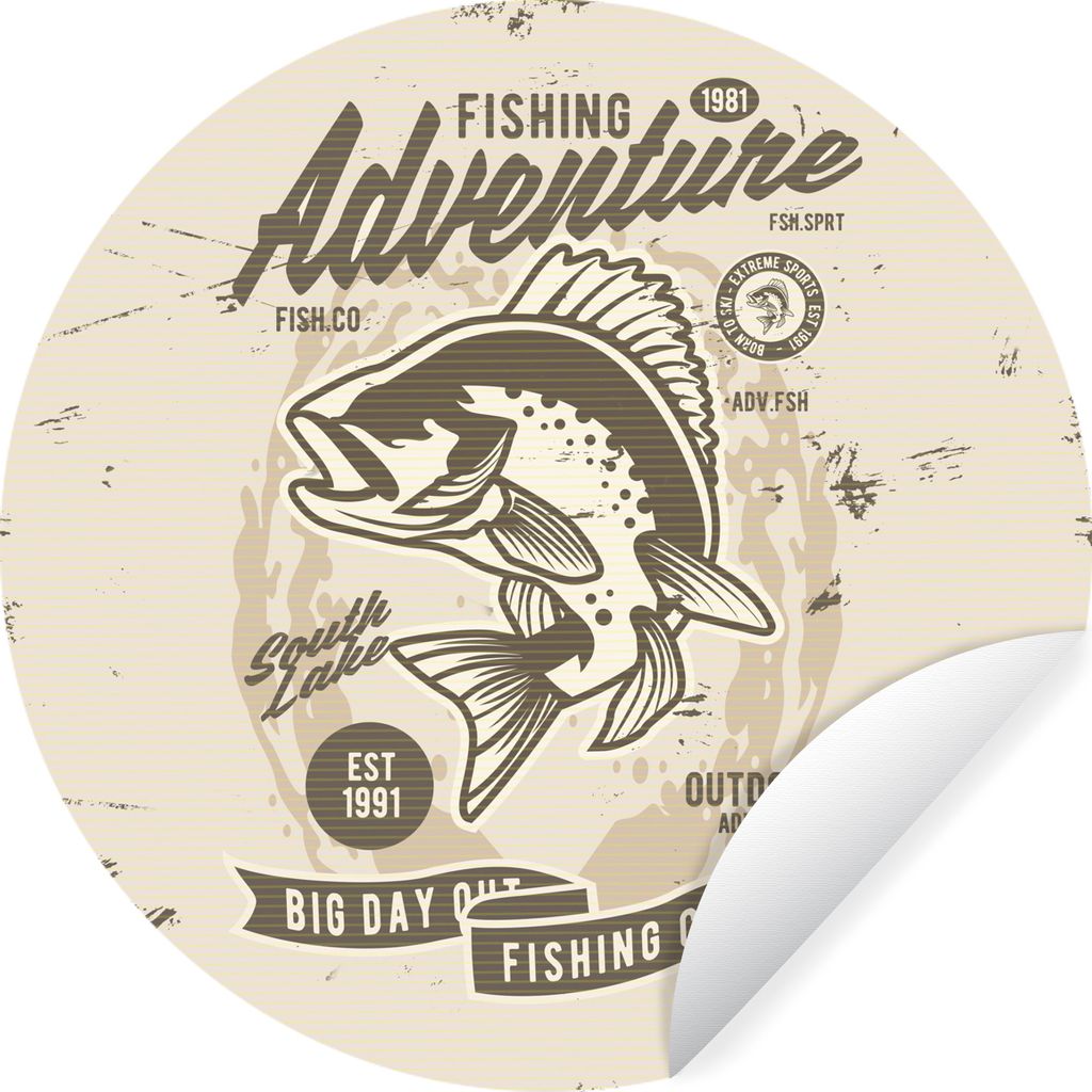 MuchoWow Runde Wandtattoo - Wandsticker Tapete Aufkleber Fisch - Retro - Zitat Ø 100 cm Selbstklebend und Repositionierbar - Wandaufkleber - Kre...
