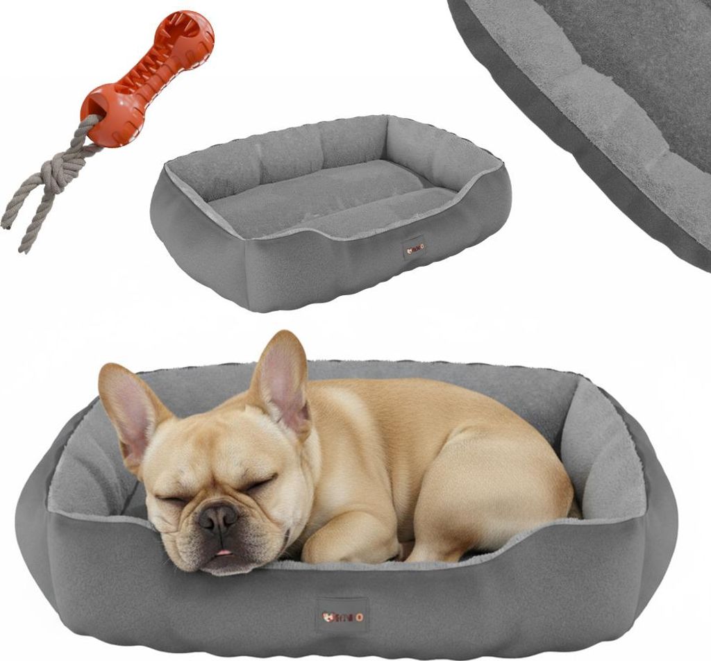 BENNO Hundebett Sammy quadratisch 65x50x16 cm, Polyester mit Polypropylen-Füllung, maschinenwaschbar, Rutschfester Boden, inkl. Kauknochen - gem...