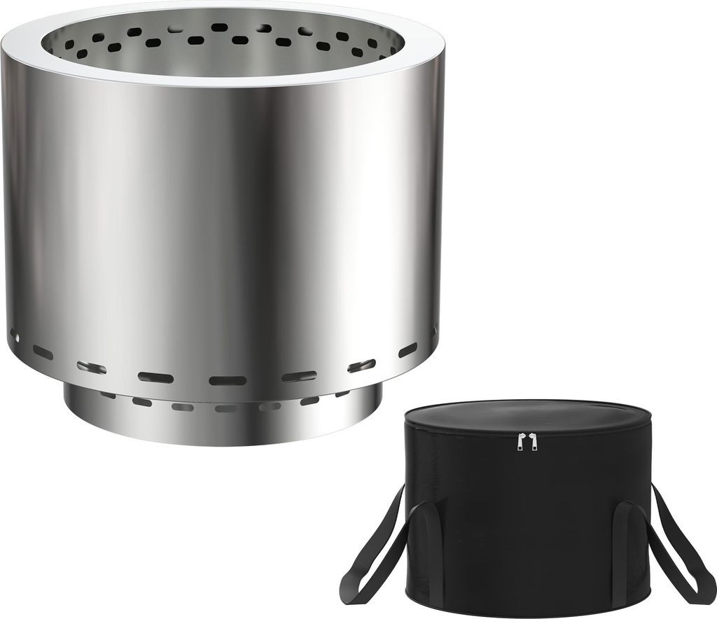 XMTECH Feuerschale Ø49cm aus Edelstahl, groß & tragbar, Raucharm, Outdoor Feuerstelle für Garten, Terrasse, Balkon, BBQ & Picknick, inkl. Traget...