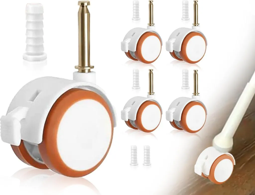 Jeu de 4 roues jumelles avec douille 7mm pour lit bébé et berceau blanc
