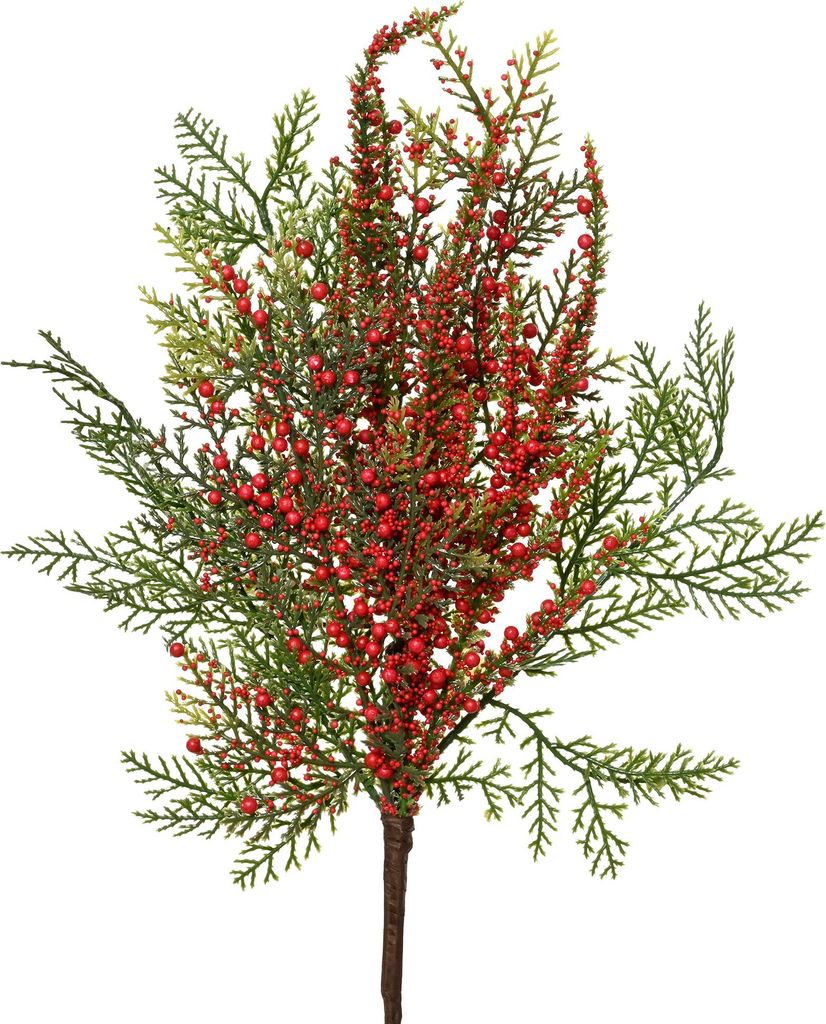Künstlicher Beerenzweig 50cm mit roten Beeren Grün / Rot