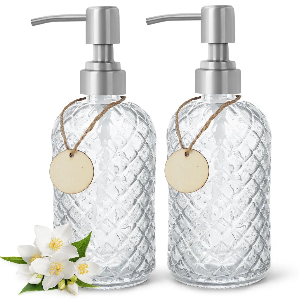 Distributeur savon pour cuisine et salle de bain en verre, lot de 2