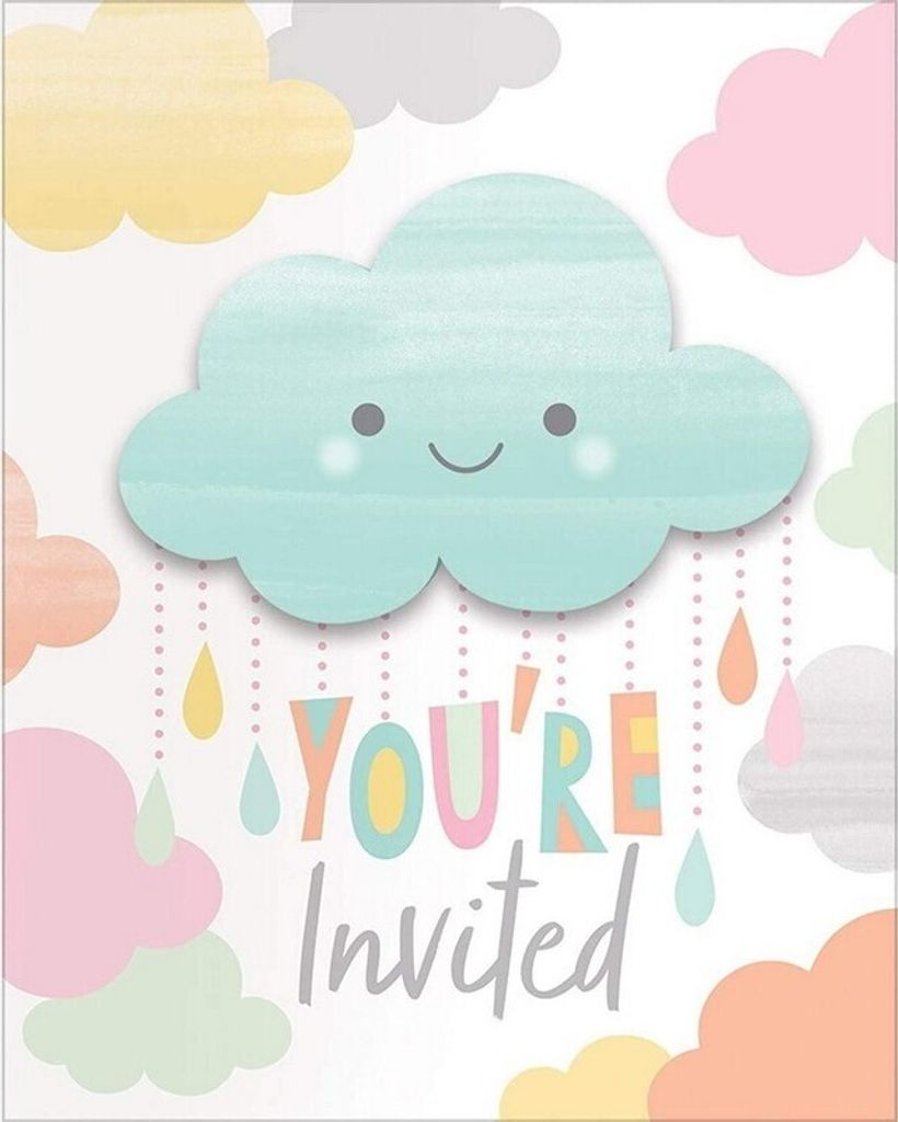 Creative Party - Wolken - Einladungen, Baby Shower 8er-Pack - Karton SG26173 (Einheitsgröße) (Weiß/Bunt)
