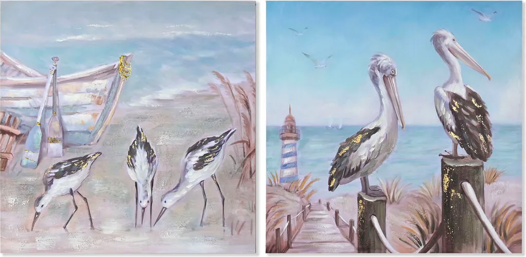 Tableaux Oiseaux Méditerranée 80x80 cm Home ESPRIT en Toile de Qualité