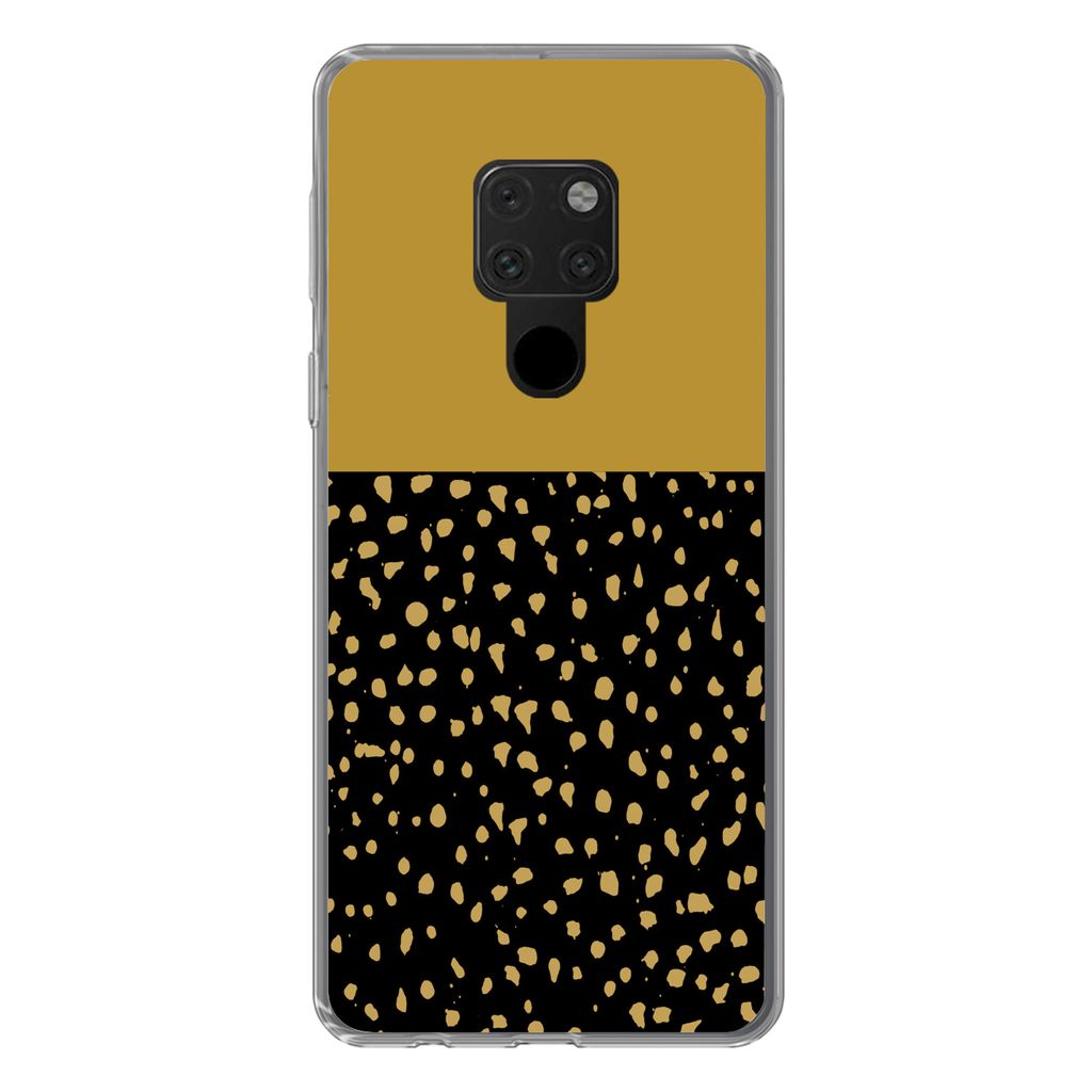 MuchoWow Handyhülle Schutzhülle Hülle für Huawei P40 Lite Polka dots - Ockergelb - Schwarz Silikon Softcase Handy Hülle - Handy