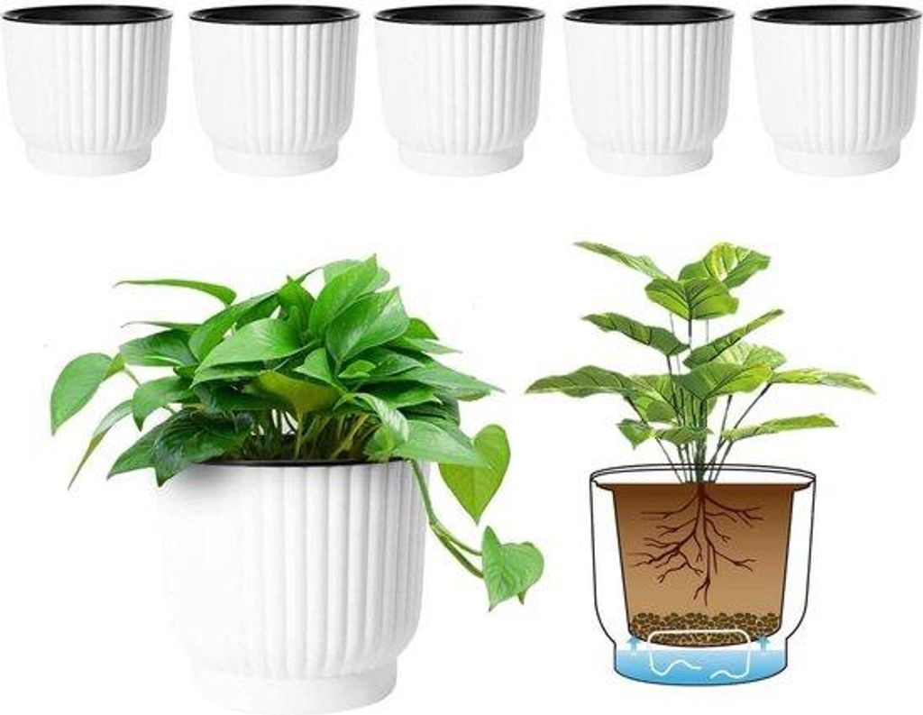 Kunststof plantenbak, langwaterende pot, groot, wit, 6 stuks