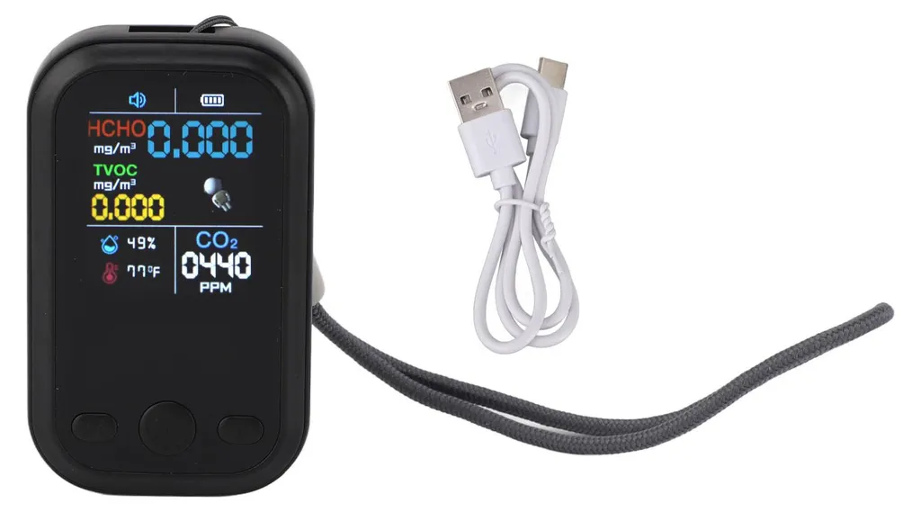 Moniteur de qualité de l'air 5 en 1 portable noir CO2 humidité et temp