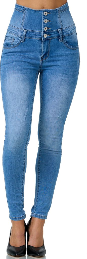 Elara Damen Jeans High Waist Push Up Skinny Fit 1166-3 Lt. Blue Denim-36 (S)