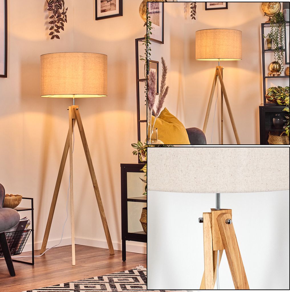 Bitonto Stehlampe aus Holz/Stoff in Naturfarben/Beige/Weiß