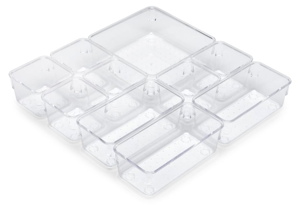 Aufbewahrungswürfel, 10-teiliges Set für Schubladen, Kunststoff, transparent